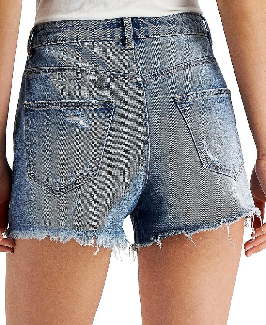 Women'S ONLY | Cotton Ripped Button-Fly Denim Shorts Light Blue Denim