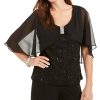 Women'S R & M Richards | Sequin & Lace Bow-Detail Top Black