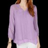 Women'S Style & Co | Petite Layered-Hem Crochet Woven Top Lavender Sprig