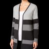 Women'S Charter Club | Striped Open-Front Cardigan Black Ice Heather Combo