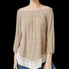 Women'S Style & Co | Crochet-Hem Bishop-Sleeve Top Neutral Combo