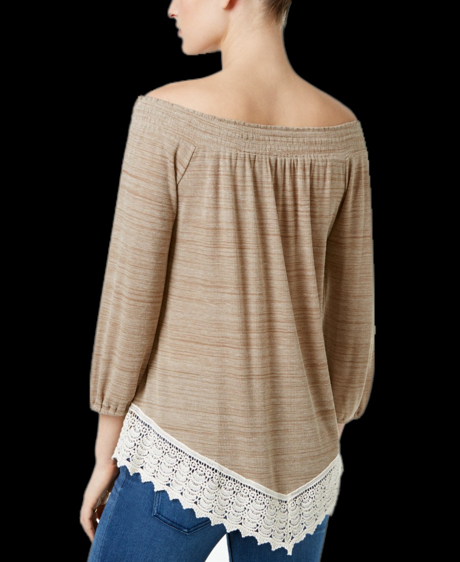 Women'S Style & Co | Crochet-Hem Bishop-Sleeve Top Neutral Combo