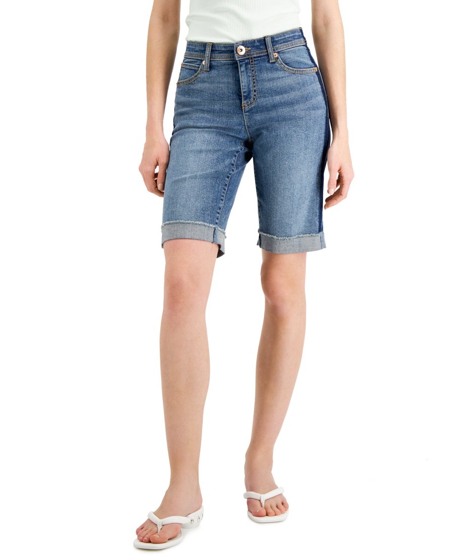 Women'S INC International Concepts | Mid Rise Contrast-Trim Shorts Cordelia Wash