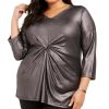 Juniors' Alfani | Plus Metallic Twist-Front Top Gunmetal Deep Black