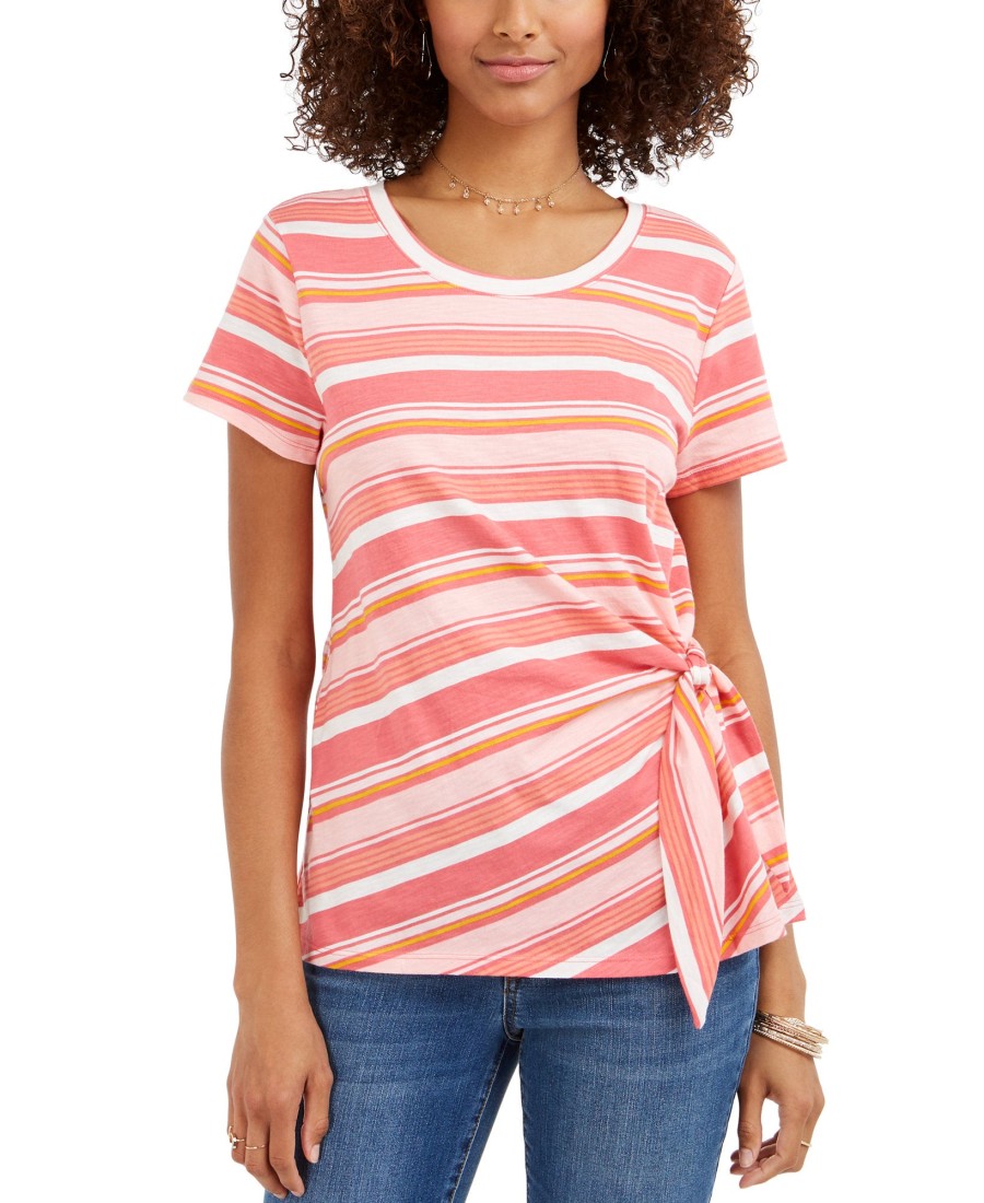 Women'S Style & Co | Striped Tie-Side Top Soho Stripe Coral