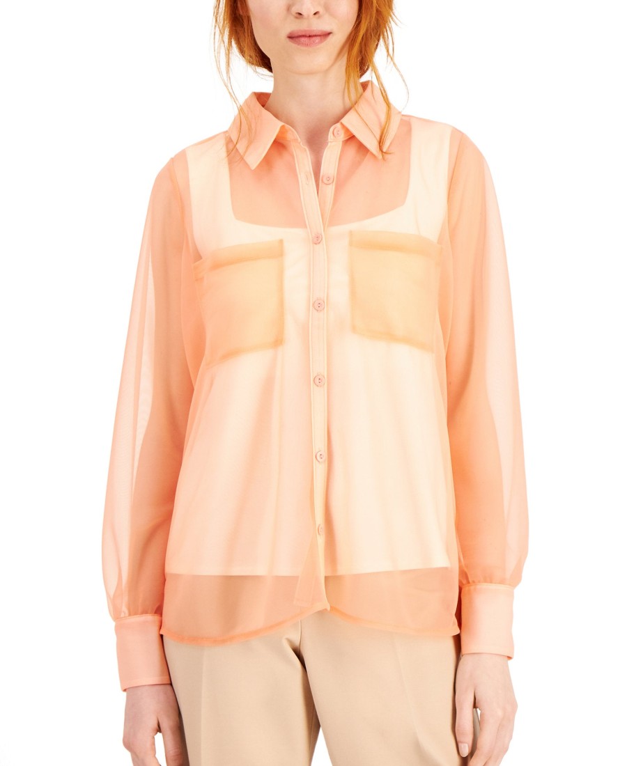 Women'S Alfani | Sheer Collared Shirt Sierra Sunrise