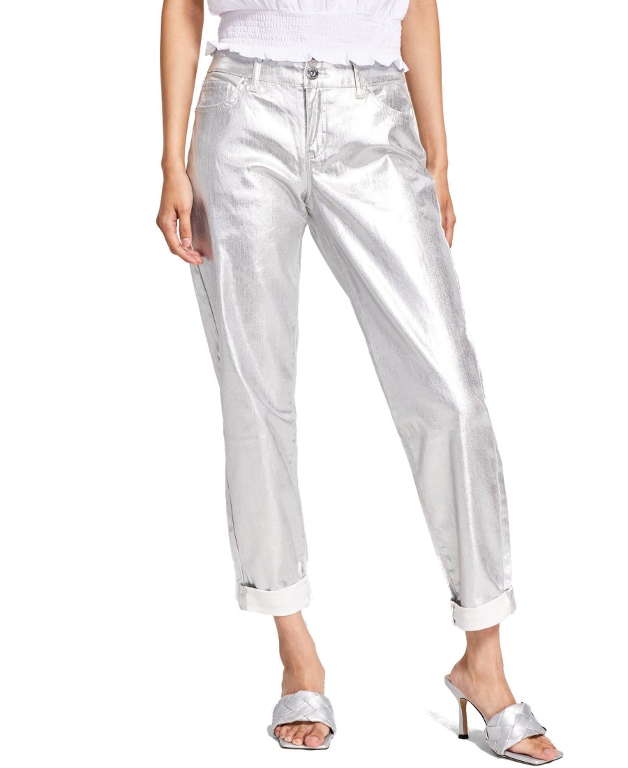 Women'S INC International Concepts | Metallic Boyfriend Jeans Silver Metallic