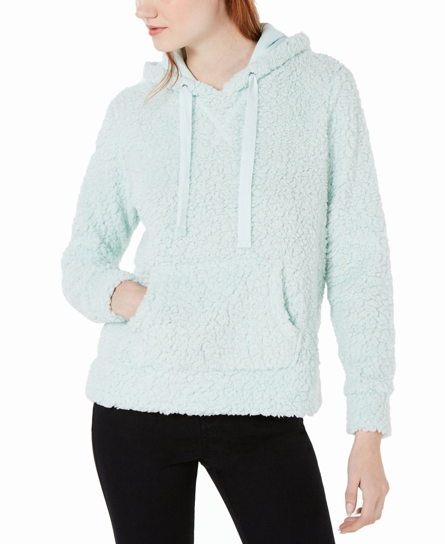 Juniors' Hippie Rose | Juniors' Faux-Sherpa Pullover Hoodie Soothing Green