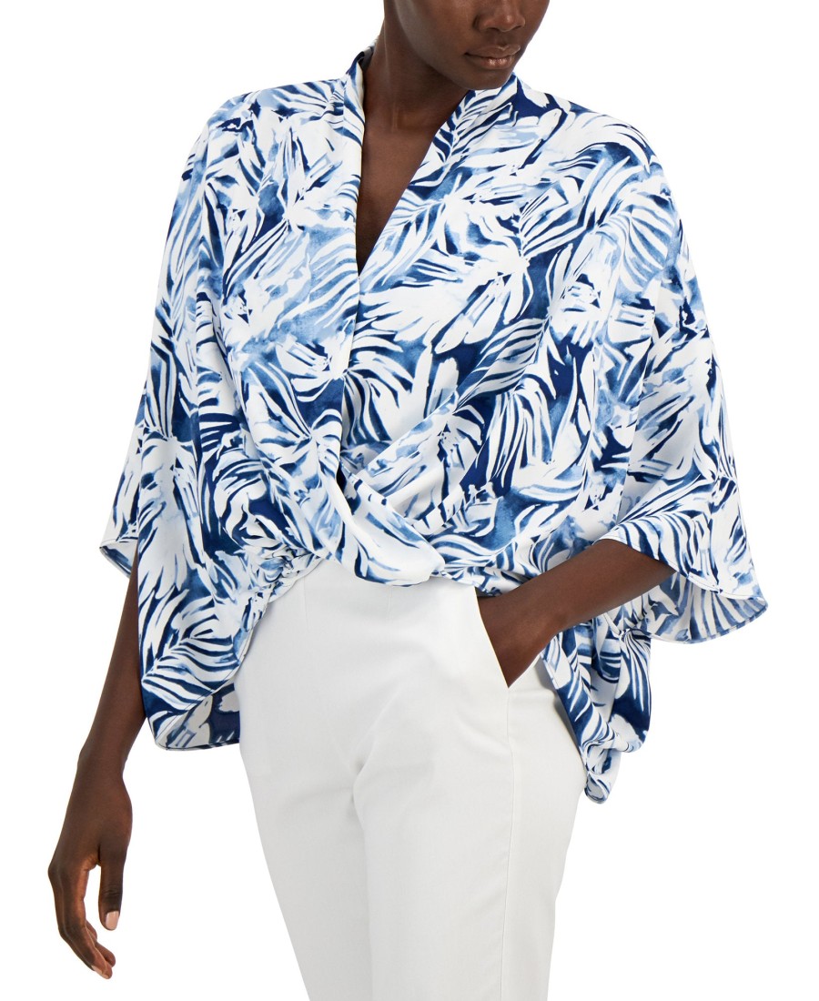 Juniors' Alfani | Oversized Abstract-Print Top Blue Dream Leaf