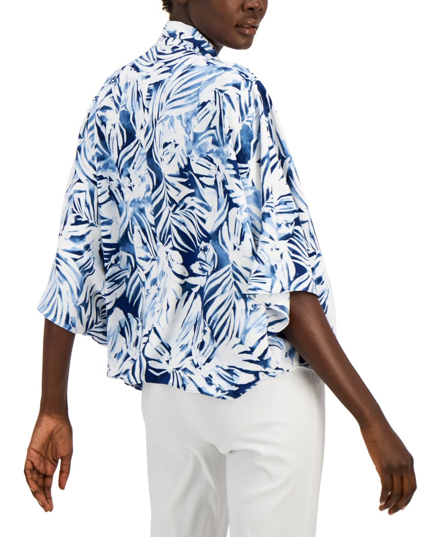 Juniors' Alfani | Oversized Abstract-Print Top Blue Dream Leaf