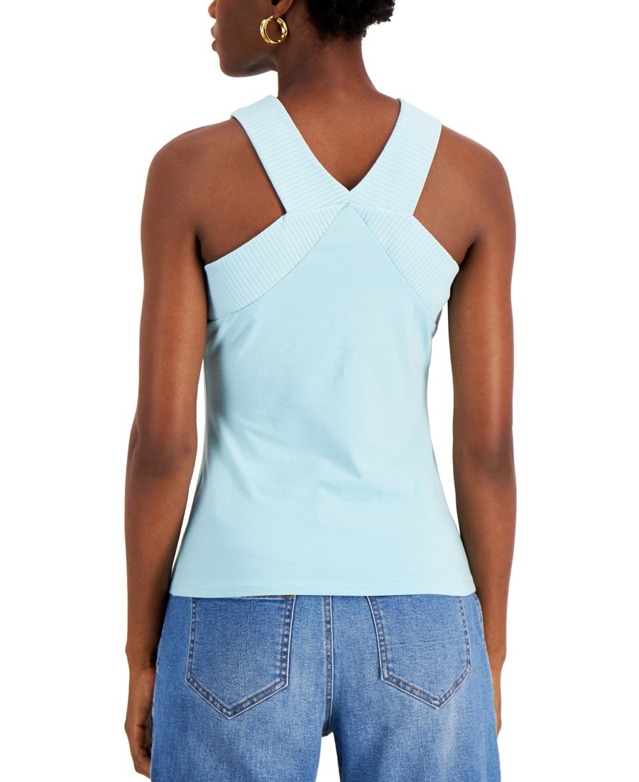 Women'S INC International Concepts | Cotton Ribbed-Trim V-Neck Top Pastel Cloud