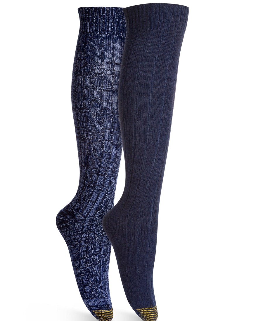 Women'S Gold Toe | 2 Pack Ultra Soft Recyled Cable Knee-High Socks Navy