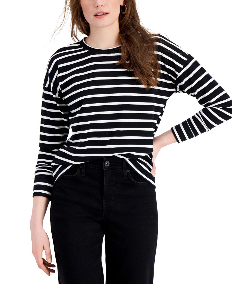 Women'S Style & Co | Striped Classic Crew Sweatshirt