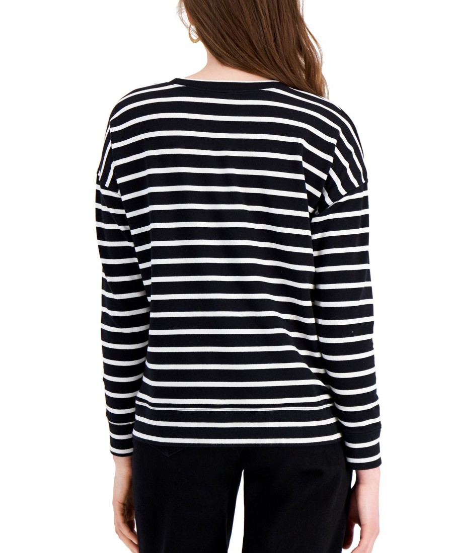 Women'S Style & Co | Striped Classic Crew Sweatshirt