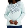 Women'S Karen Scott | Necklace Bloom Fleece Top Beach Glass