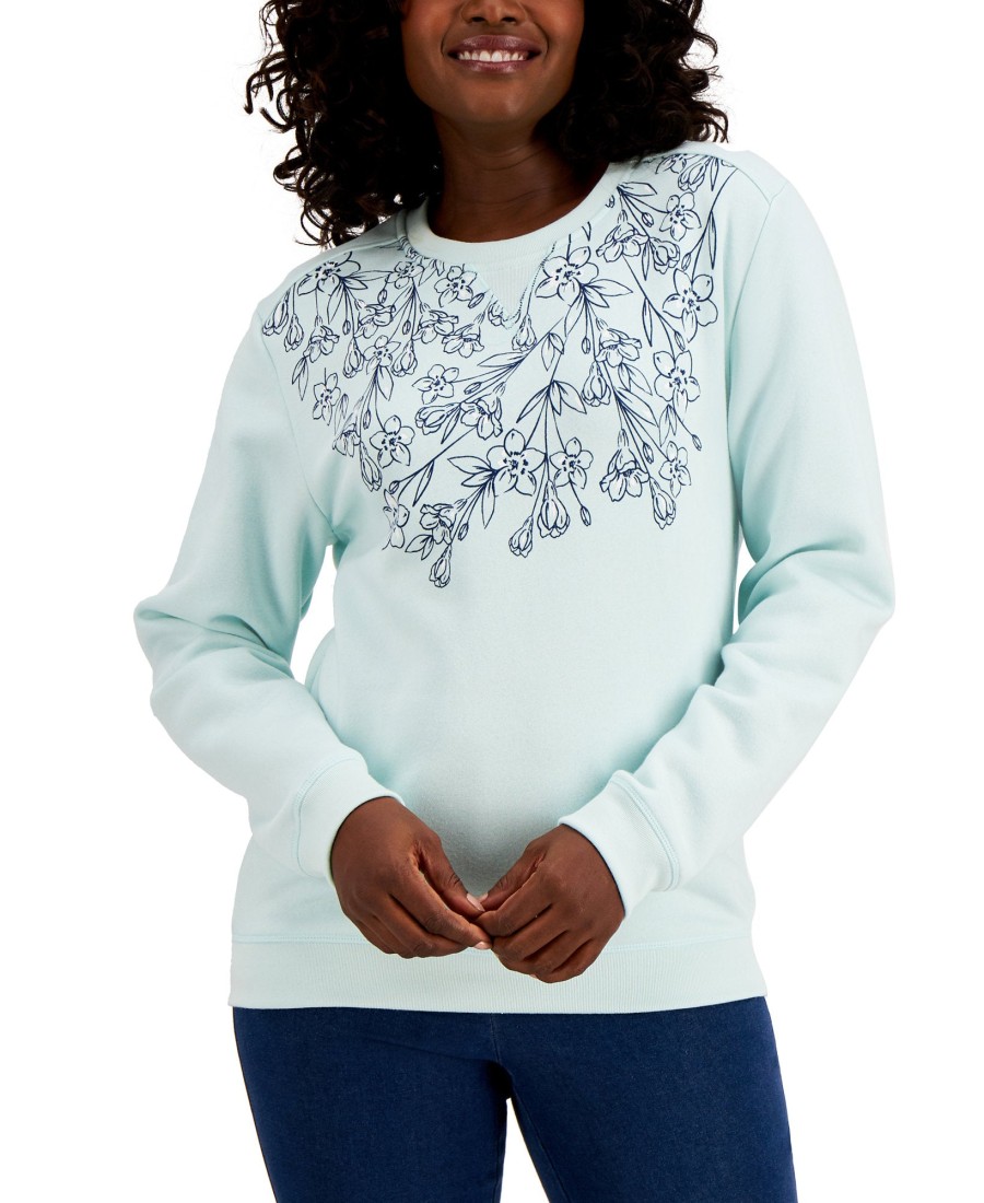 Women'S Karen Scott | Necklace Bloom Fleece Top Beach Glass