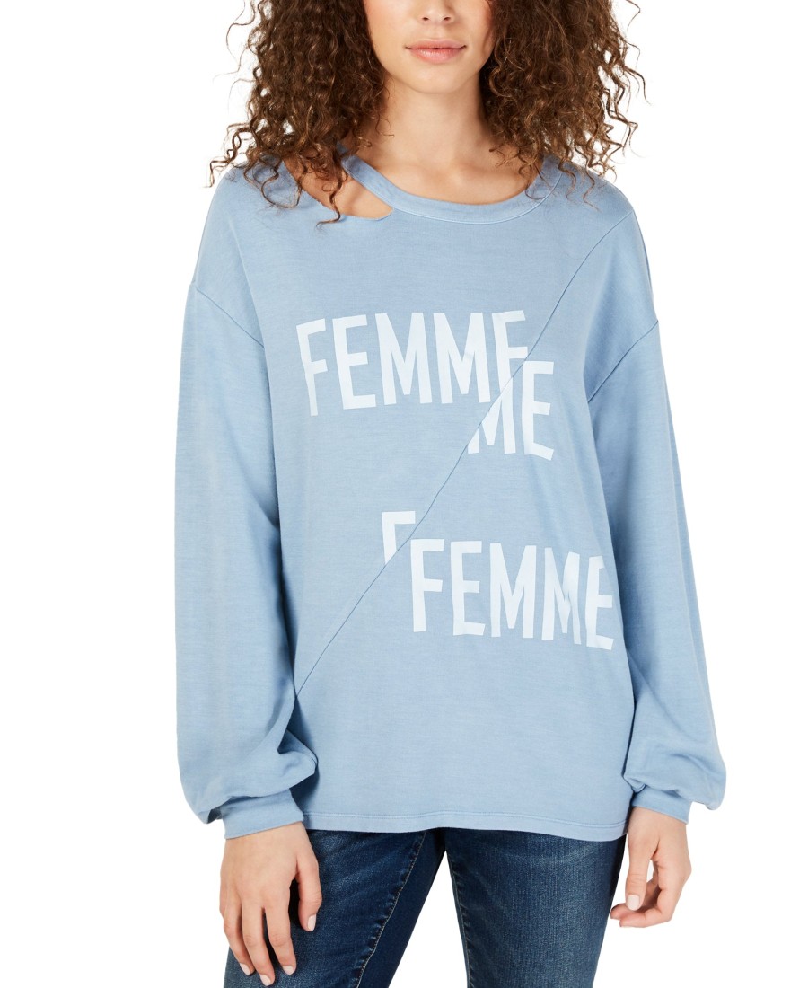 Women'S INC International Concepts | Cutout-Neck Graphic Sweatshirt Blue Seashell