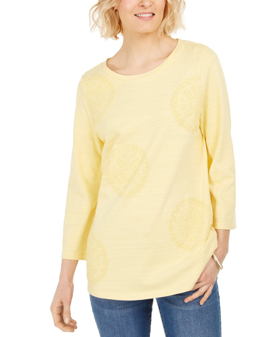 Women'S Charter Club | 3/4-Sleeve Printed Top Citron Aura