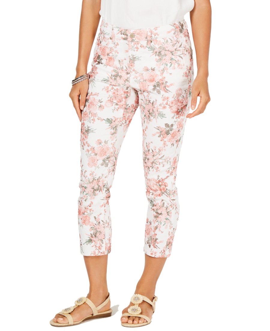 Women'S Charter Club | Delicate Bouquet Bristol Capri Jeans Dusty Rose Combo