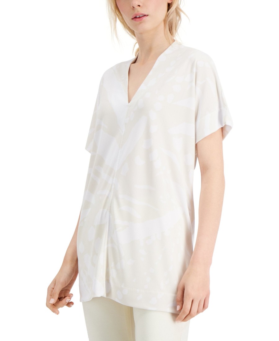 Women'S Alfani | Abstract-Print Tunic Top Shiitake Jagged Animal