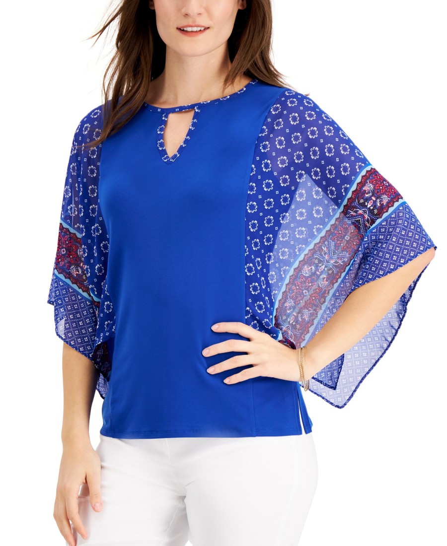 Women'S JM Collection | Petite Mixed-Print Top Intrepid Blue Combo