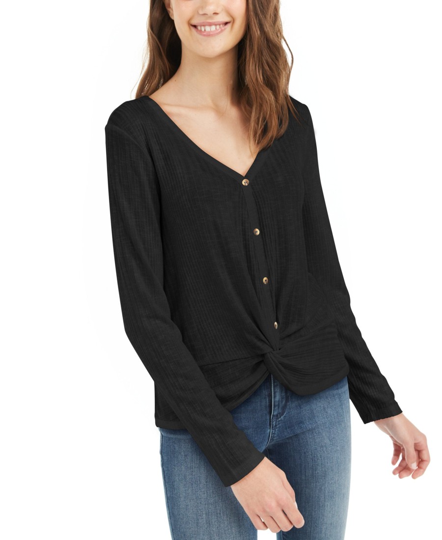 Juniors' Hippie Rose | Juniors' Twist-Front Button-Up Top