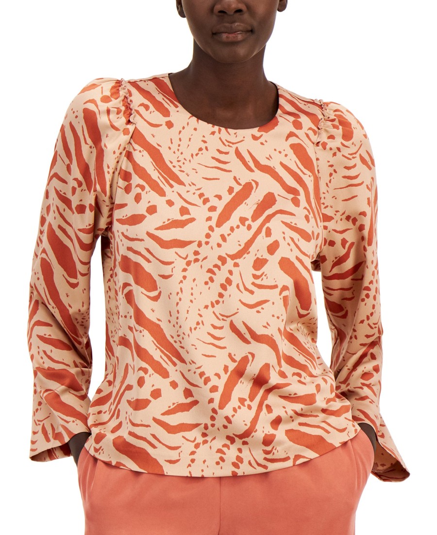 Juniors' Alfani | Abstract Print Ruffled-Sleeve Blouse