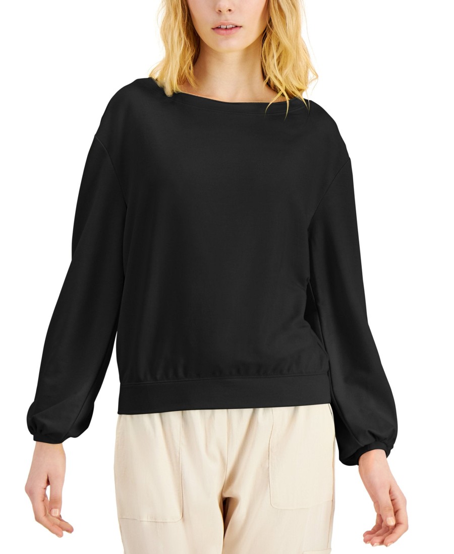 Women'S INC International Concepts | Earth Drop-Shoulder Sweatshirt Deep Black