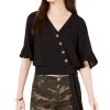 Juniors' Gypsies & Moondust | Juniors' Solid Button Wrap Blouse Black