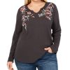 Women'S Style & Co | Plus Cotton Embroidered Thermal Top Grey Desert