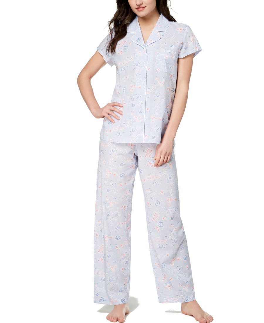 Women'S Charter Club | Woven Pajama Set Stripe Paisley