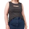 Women'S 1.STATE | Plus Stripe-Print Cutout Tank Top Rich Black