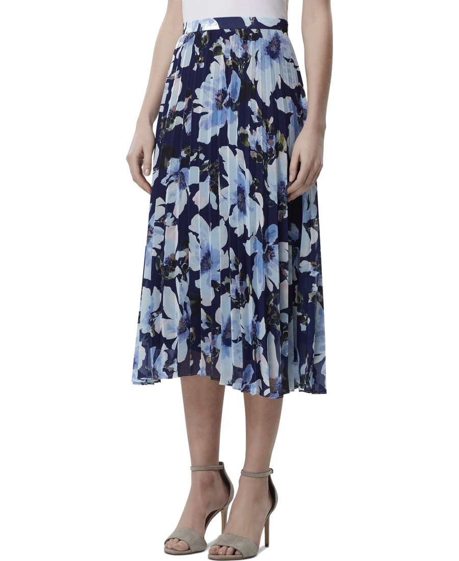 Women'S Tahari ASL | Pleated Floral-Print Midi Skirt Navy Floral Combo