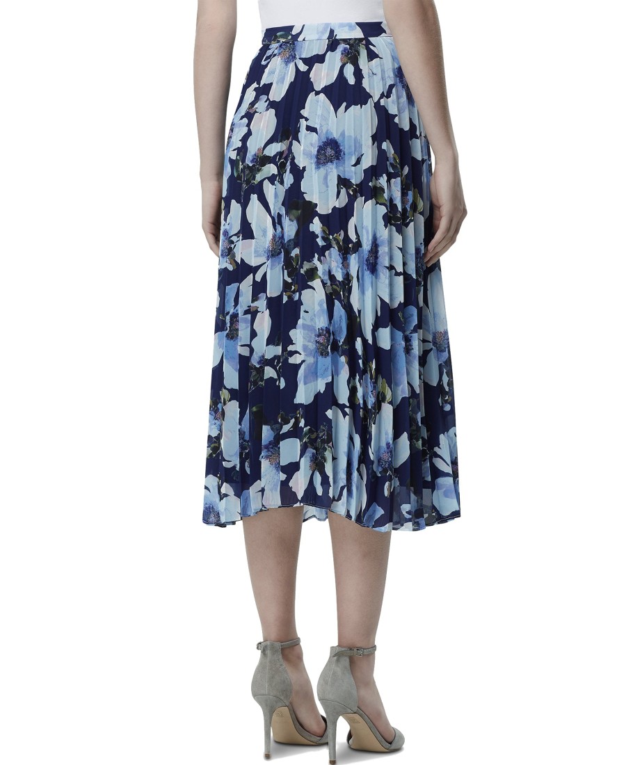 Women'S Tahari ASL | Pleated Floral-Print Midi Skirt Navy Floral Combo