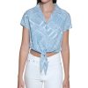 Women'S Calvin Klein Jeans | Printed Button-Front Tie-Hem Top Chambray Blue