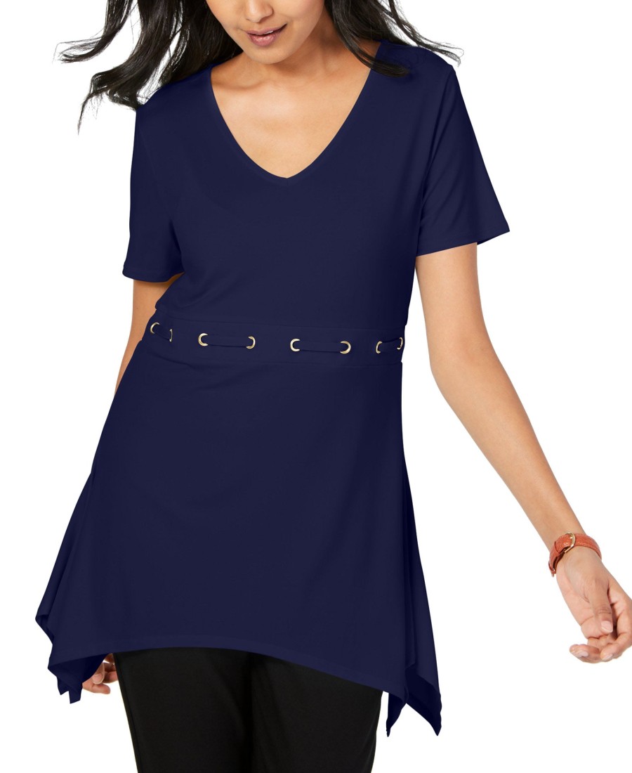 Women'S JM Collection | Grommet-Waist V-Neck Tunic Intrepid Blue