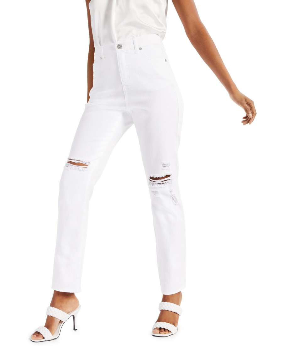 Women'S INC International Concepts | Ripped Straight-Leg Jeans Bright White