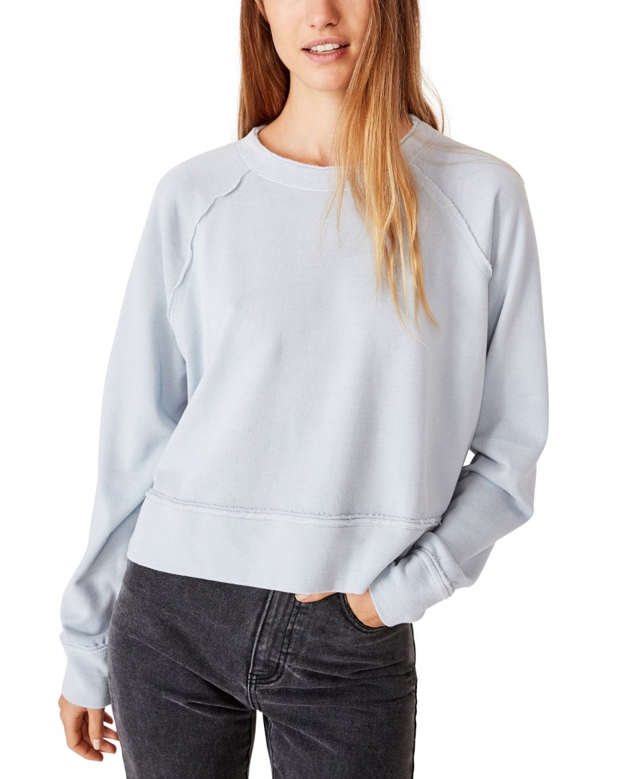 Women'S COTTON ON | Aria Raw Edge Raglan Crew Sweatshirt Sunfaded Denim Garment