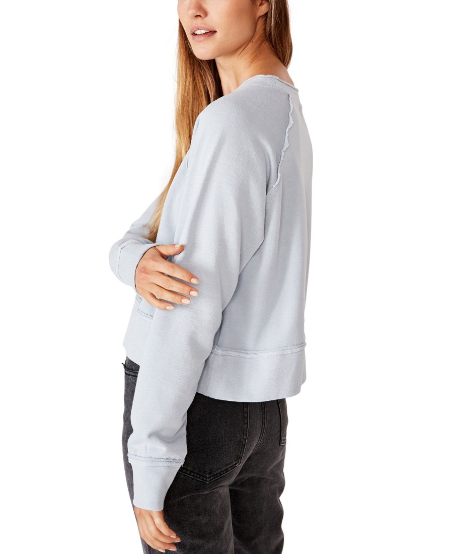 Women'S COTTON ON | Aria Raw Edge Raglan Crew Sweatshirt Sunfaded Denim Garment