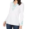 Women'S Charter Club | Cotton Embroidered Top Bright White