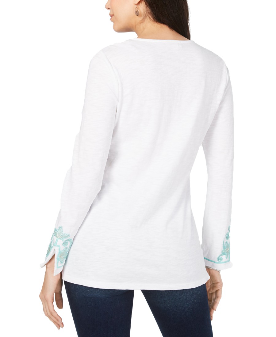 Women'S Charter Club | Cotton Embroidered Top Bright White