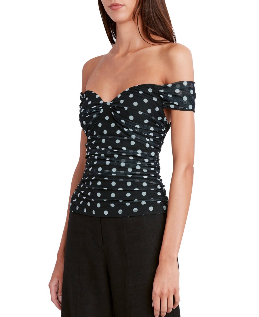 Women'S BCBGMAXAZRIA | Sweetheart Off-The-Shoulder Mesh Dot Blouse Black Combo