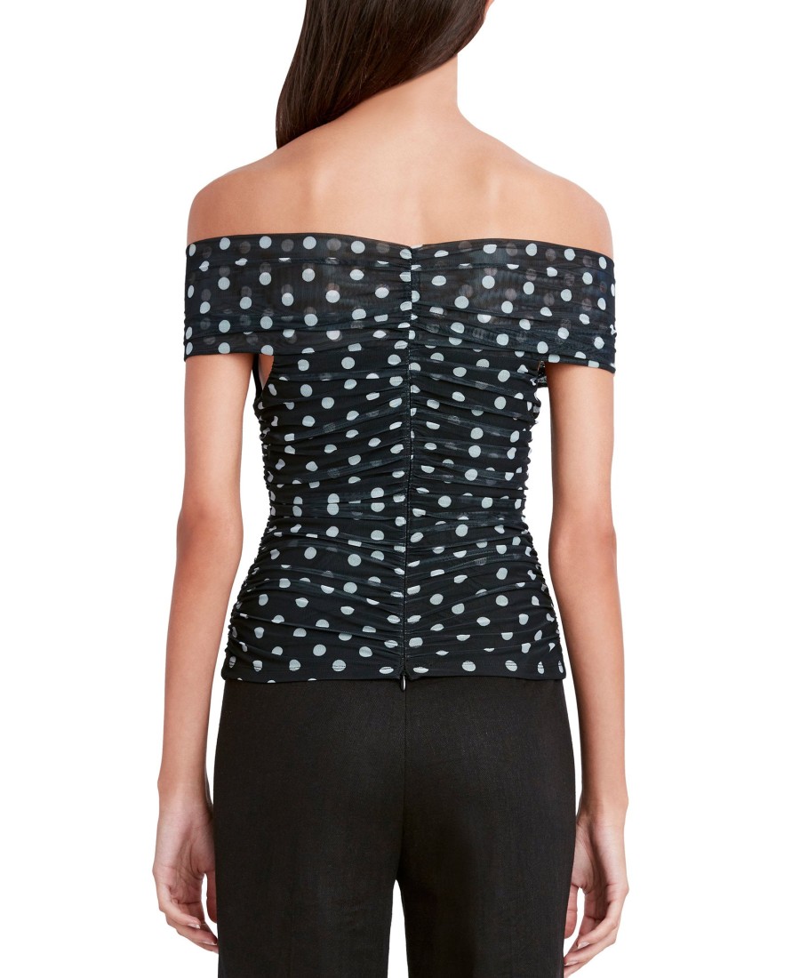 Women'S BCBGMAXAZRIA | Sweetheart Off-The-Shoulder Mesh Dot Blouse Black Combo