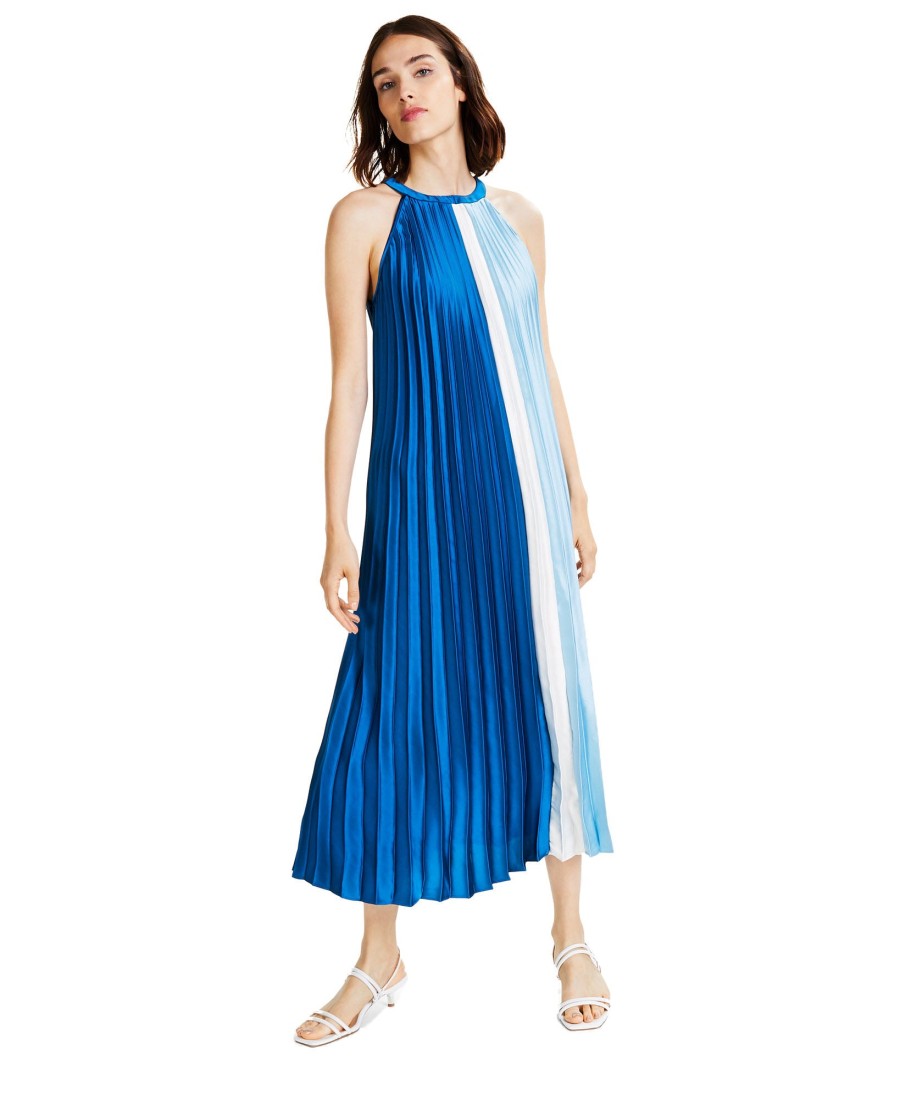 Juniors' Alfani | Colorblocked Pleated Midi Dress Baroque Blue