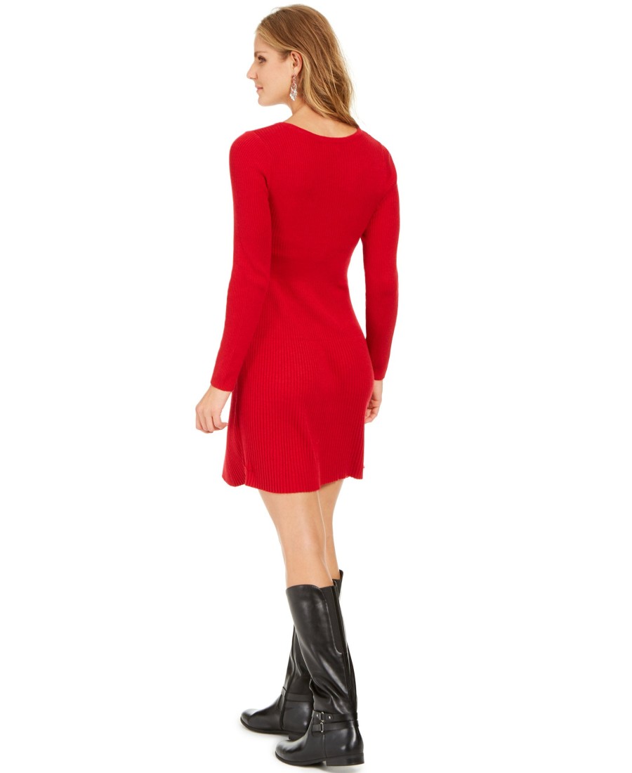 Women'S Style & Co | Ribbed Sweater Dress Red Polish