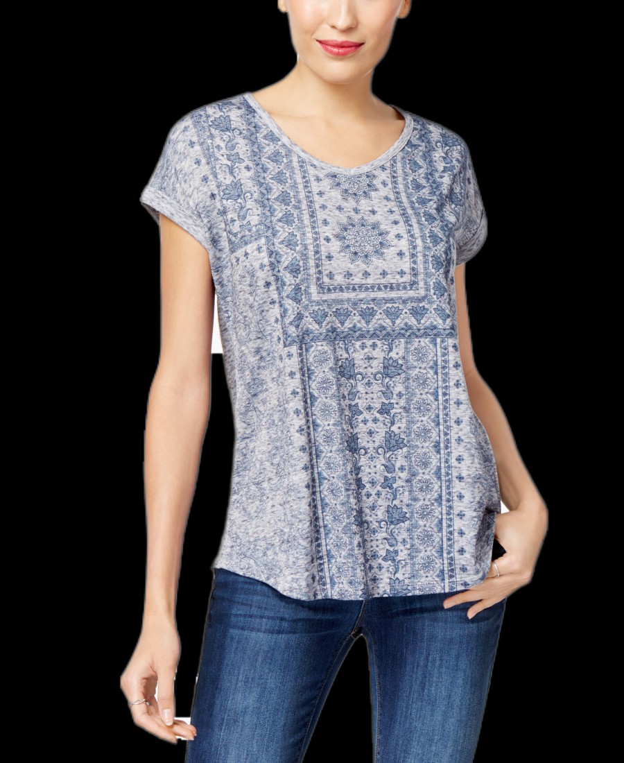 Women'S Style & Co | Graphic Shirttail-Hem Top Aztec Stripe