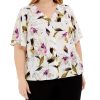 Women'S Alfani | Plus Button-Front Flutter-Sleeve Top White Garden Vision