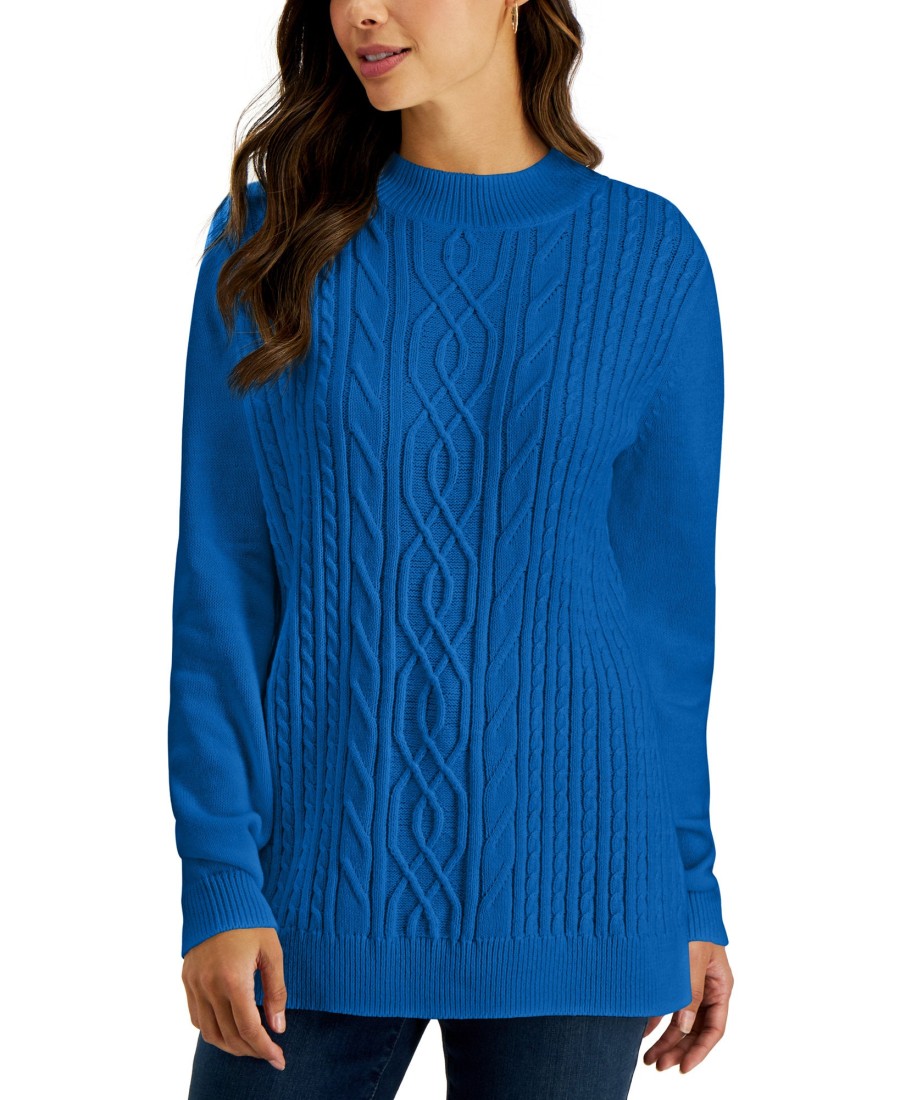 Women'S Karen Scott | Cable-Knit Mock-Neck Sweater Vibrant Blue