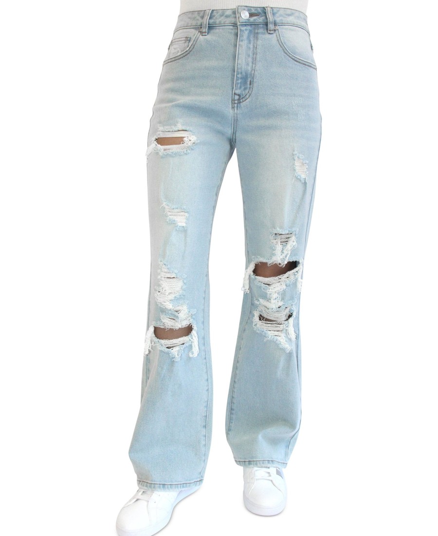 Juniors' Almost Famous | Juniors' Ripped 90S Wide Leg Jeans Light Wash