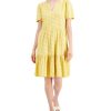 Women'S Charter Club | Split-Neck Printed Dress Mist Yellow Combo